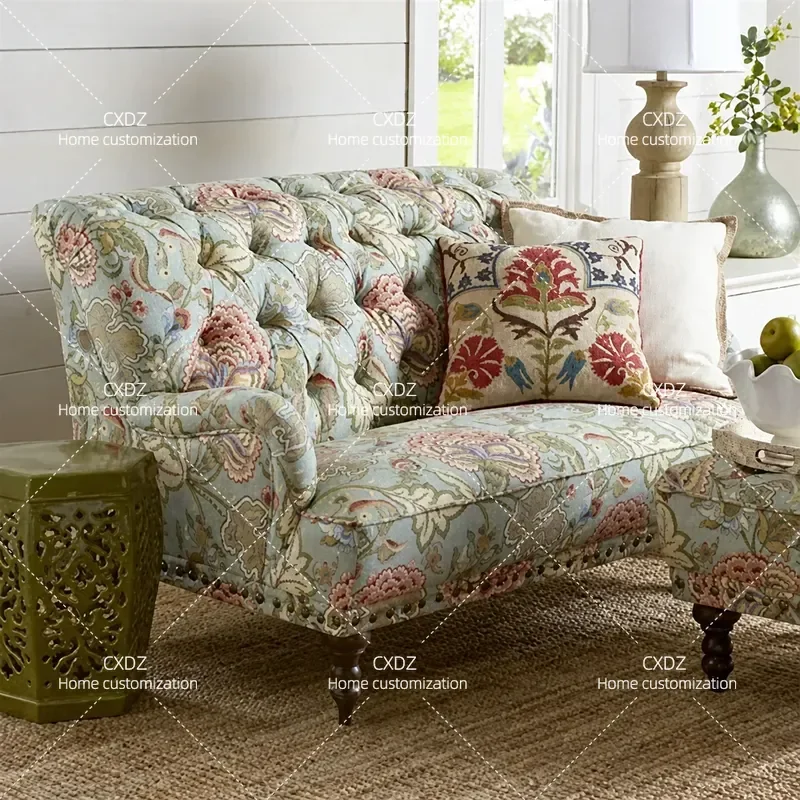 Pastoral Fabric Sofa Modern Casual Pull Up Sofa Balcony Living Room Single Double Sofa