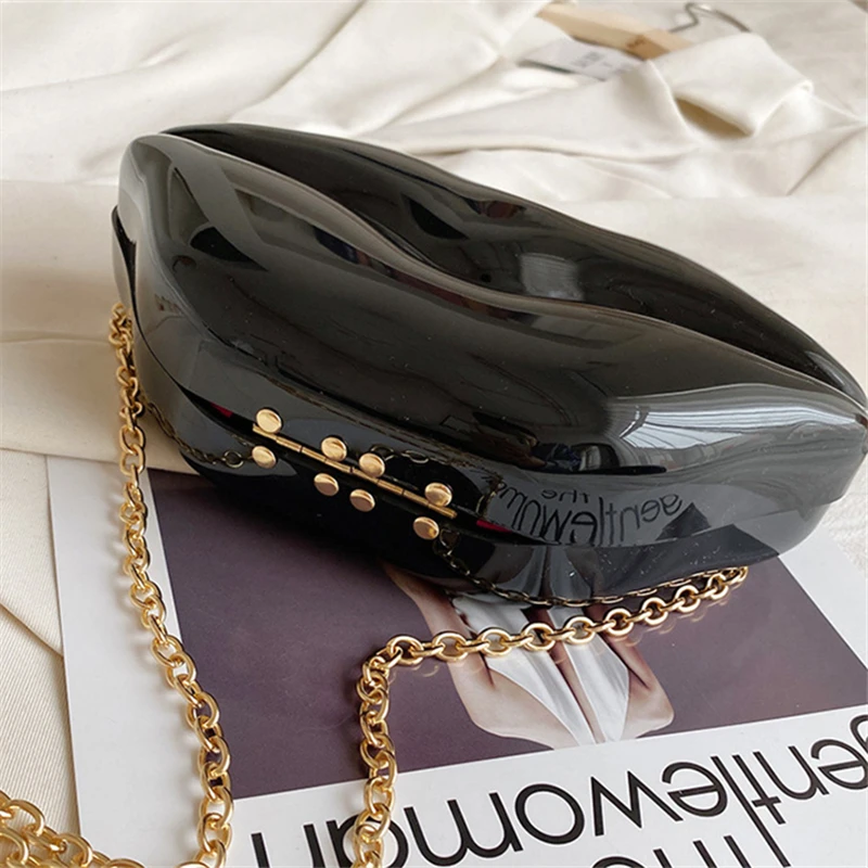 Bolsa feminina pequena crossbody, bolsa sólida, moda feminina, fofa, lábios grandes, gelatina, boca vermelha, corrente, bolsa de ombro, bolsa de mão