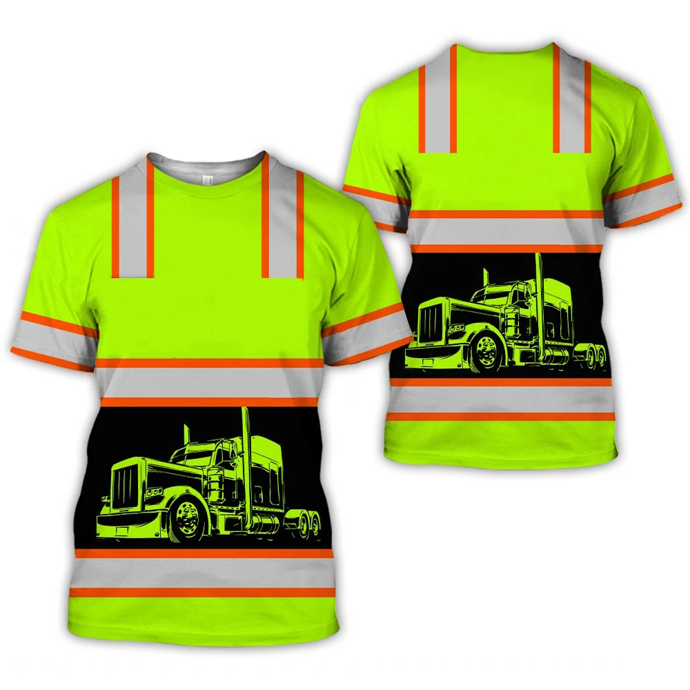 Work Clothing Summer Breathable Men's T-shirt 3D Printing Style Trucker Safety Transportation Work Uniform Oversized Loose Tops