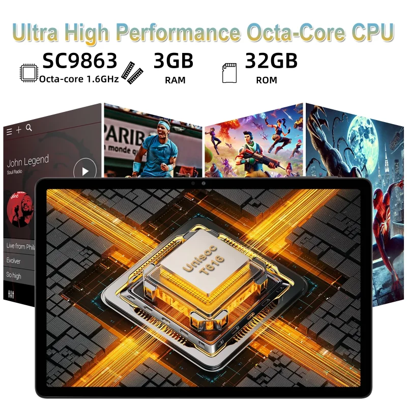 10.1" Android 11 Tablet PC SC9863 Octa-Core 1.6GHz CPU 3GB RAM 32GB ROM 1920x1200 Resolution 8000mAh Type-C