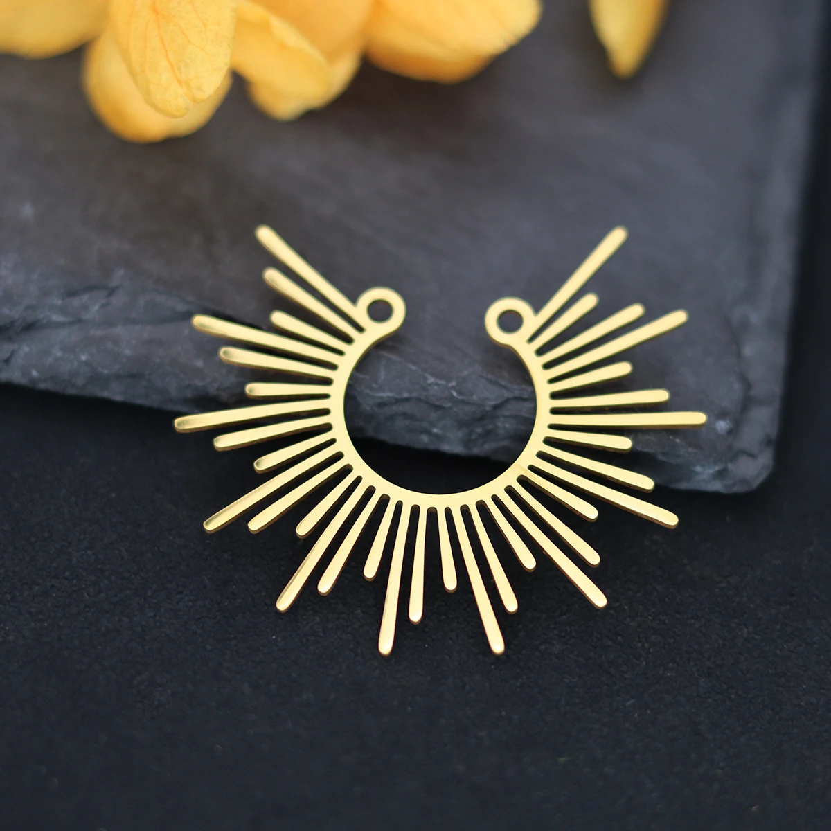 3 pçs real banhado a ouro sunburst encantos de aço inoxidável pingente jóias fazendo colar delicado celestial sunbeam diy acessórios