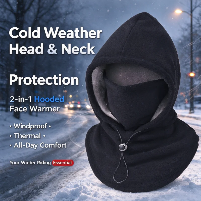 Fleece Balaclava Hat Double Layer Winter Hood Windproof Warm Full Face Cover Mask Flannel Lined Outdoor Ski Headgear