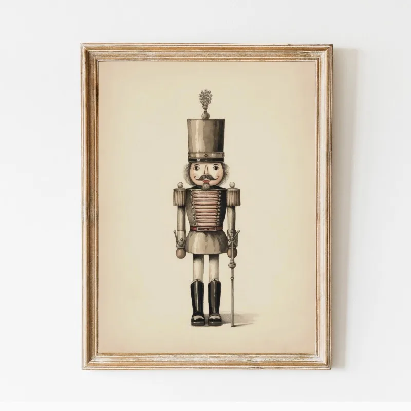 Vintage Minimalist Christmas Nutcrackers Sketch Pine Posters and Prints Canvas Printing Wall Art Picture for Living Room Decor