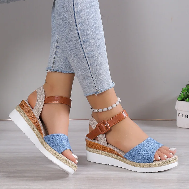 

Fashion Heeled Sandals for Women 2025 Summer Thick Bottom Slope Heel Casual Shoes Roman Shoes Retro Footwear Wedge Ladies Shoes