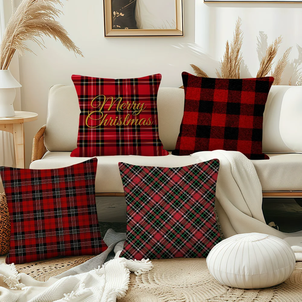 Christmas Red Grid Checkered cushion cover Pillow Cover Decoration Room Home Sofa living Office Car Nordic Simplicity