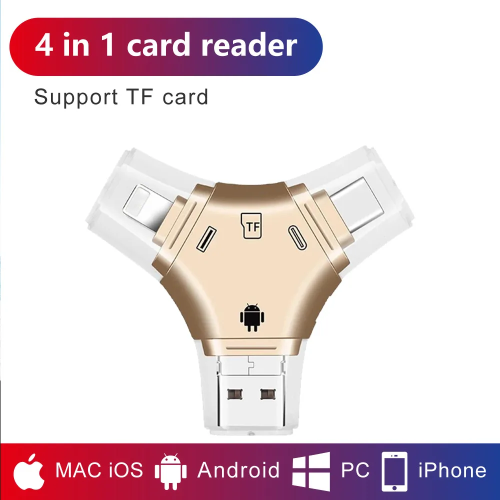 Czytnik kart pamięci 4 w 1 Mini TF Micro USB Type C OTG Adapter do kart pamięci Technologia czytania dla IOS Android Mobile