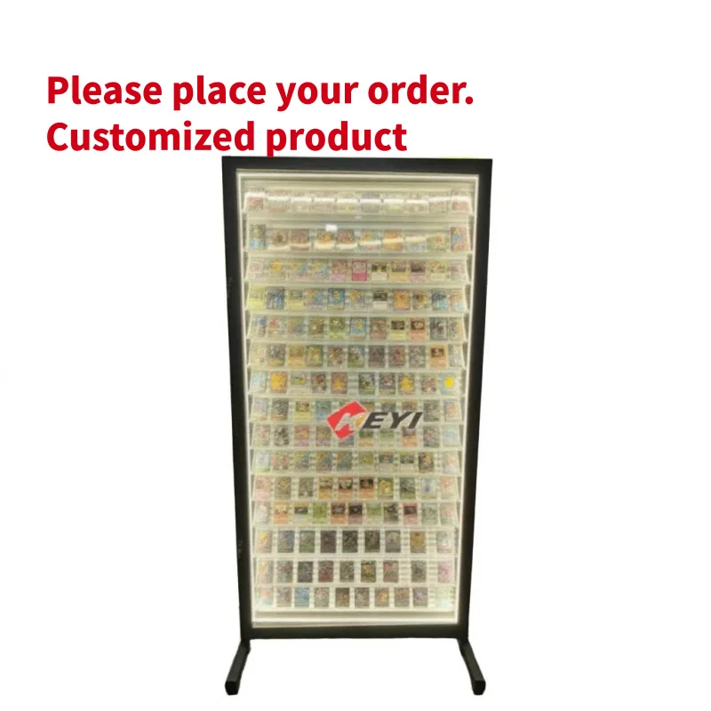 custom.Single Side Floor Standing PSAs Cards Slab Graded Cards Wall Mounted Display Game Sports Trading Card Showcase With Led L
