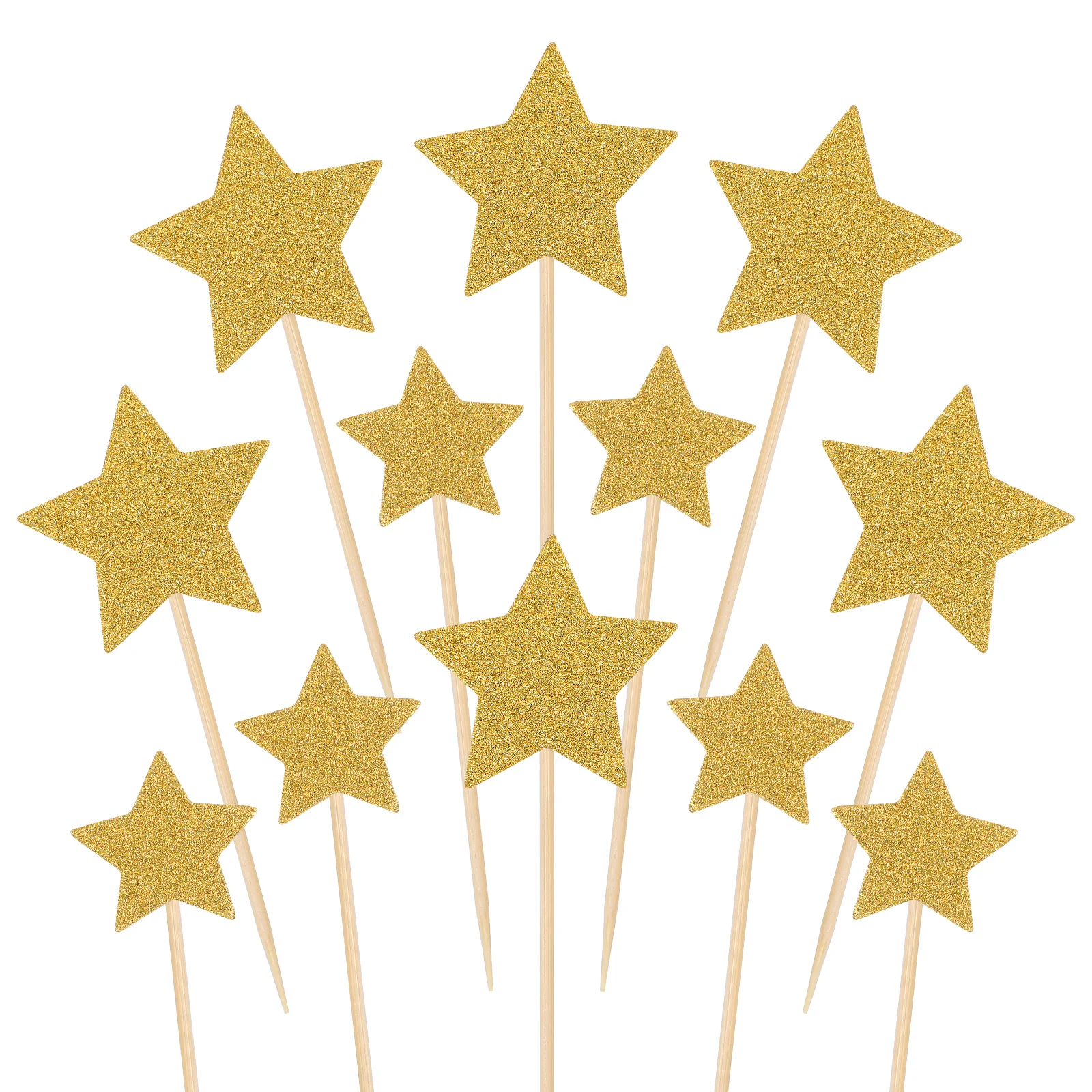 

50 Pcs Birthday Cake Decorations Gold Little Star Cupcake Toppers Pentagram Sticks