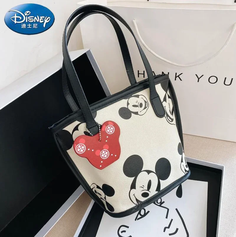 2024 New Disney Mickey Fashion Women\'s Handbag Canvas Large Capacity Casual Shoulder Bag Girls Makeup Storage Bag Ladies Bag