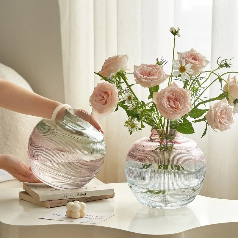 Water Ripple Gradient Color Glass Vase, Home Living Room, Indoor Flower Pot, Glass Vase