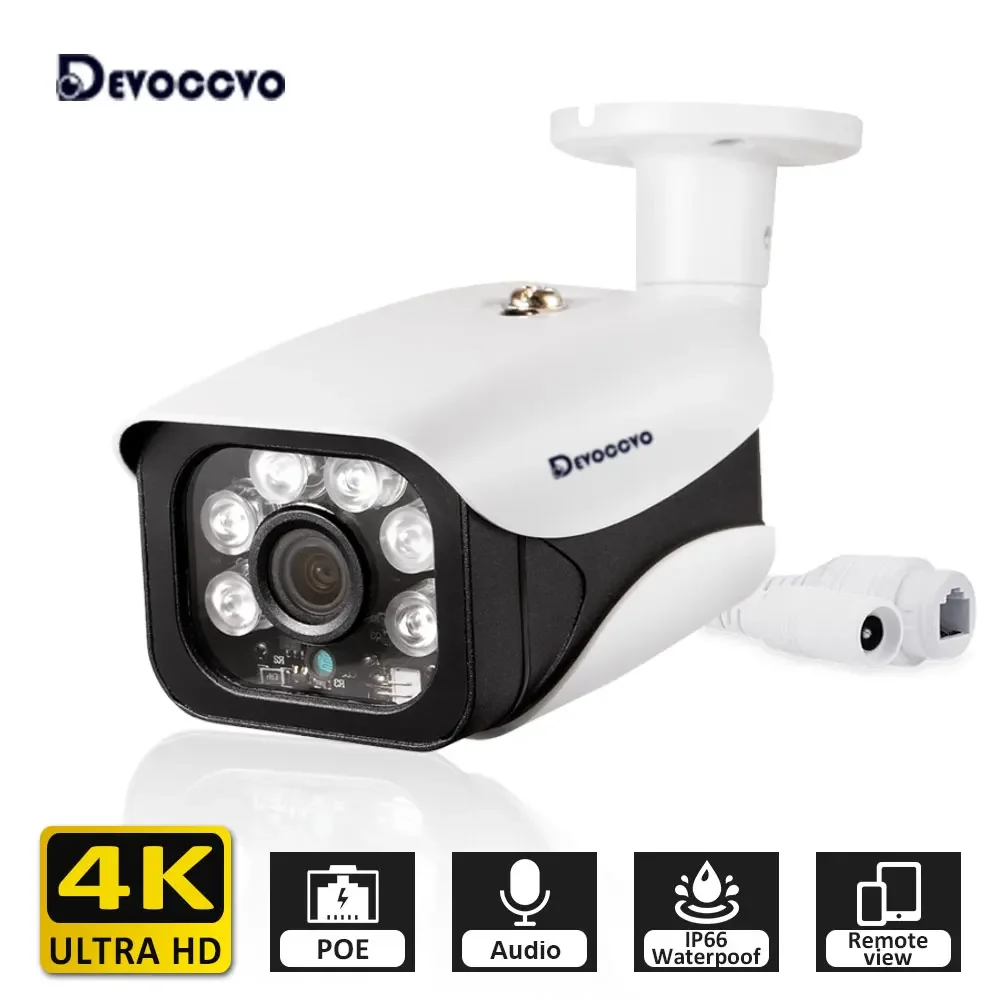 4K POE IP CCTV كاميرا الأمن في الهواء الطلق مقاوم للماء 8MP HD للرؤية الليلية كاميرا مصغرة نظام مراقبة الفيديو تسجيل الصوت H.265