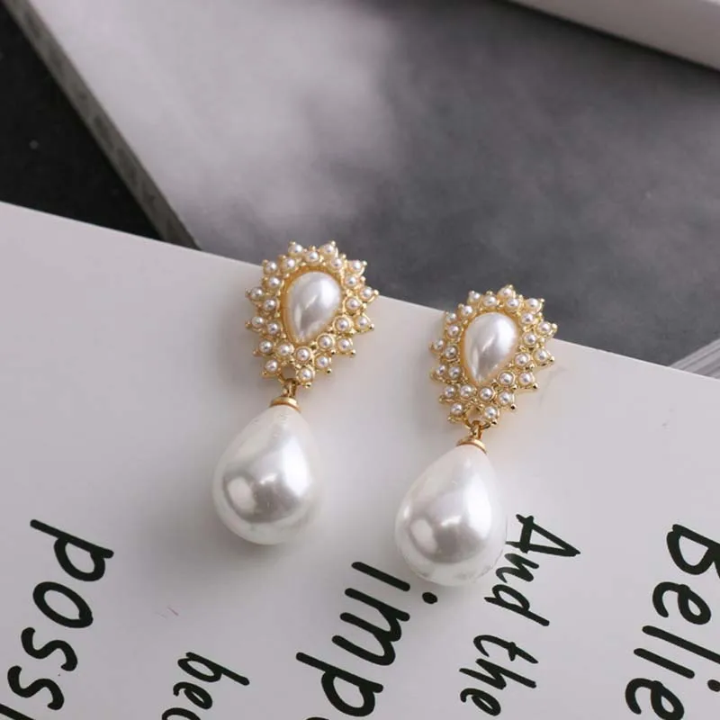 High Quality TrendyWhite Water Drop Imitation Pearl Clip on Earrings for Female Elegant Non Pierced Fashion Clip Ear Jewelry