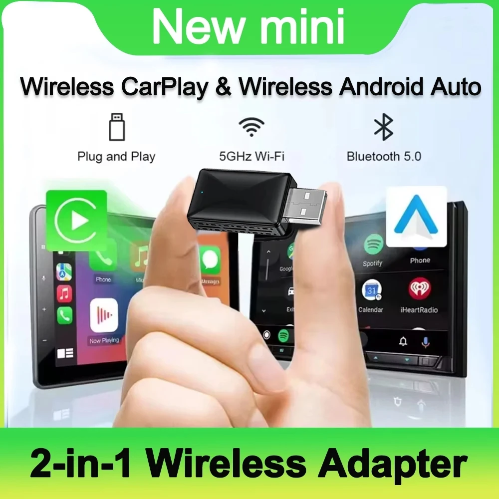 2in1 سلكي إلى محول CarPlay Android التلقائي اللاسلكي لستيريو السيارة OEM مع توصيل وتشغيل USB