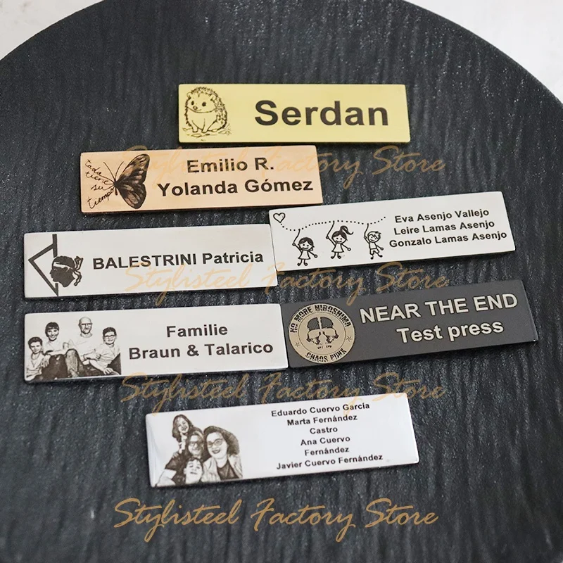 

Custom Engrave Photo Text Adhesive Rectangular Plate Mailbox ID Door Tag Plate 70*20mm Stainless Steel Logo Nameplate Brooch