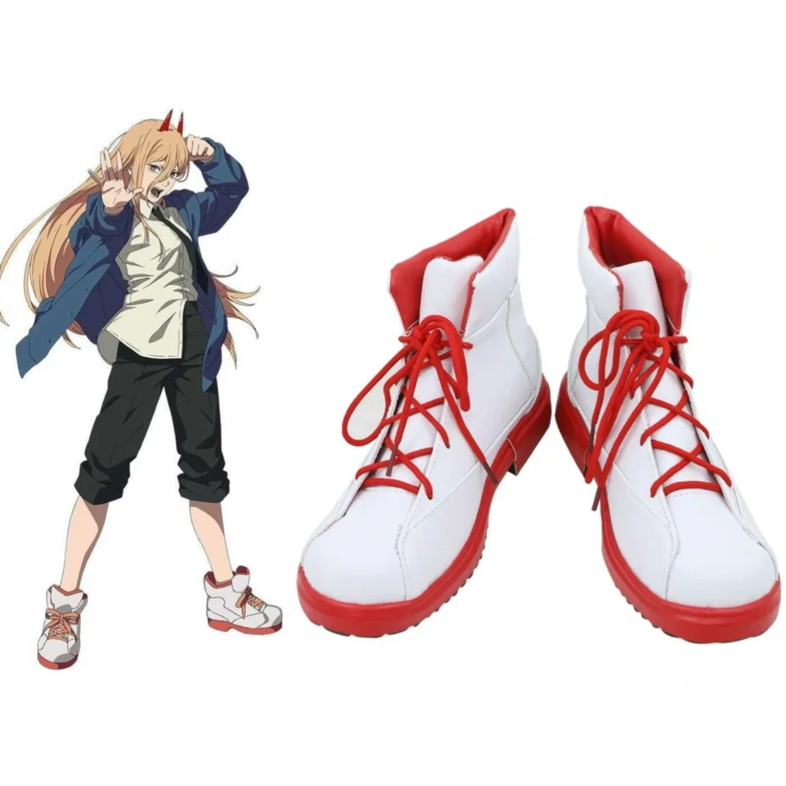 Anime Chainsaw Man Power Cosplay Shoes Anime Cos White Sneaker Boots Comic Power Cosplay Costume Prop Shoes for Con Halloween