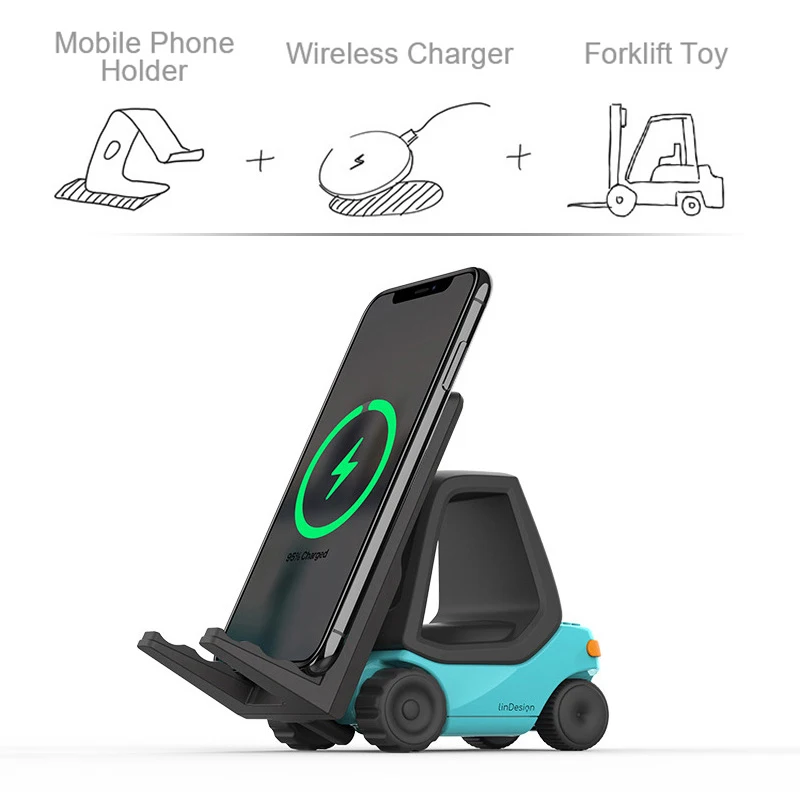 Forklift Style Universal Phone Holder with Fast Wireless Chargers, Mobile Phone Bracket for iPhone 13, 12, 11 Pro, Xs Max, Plus