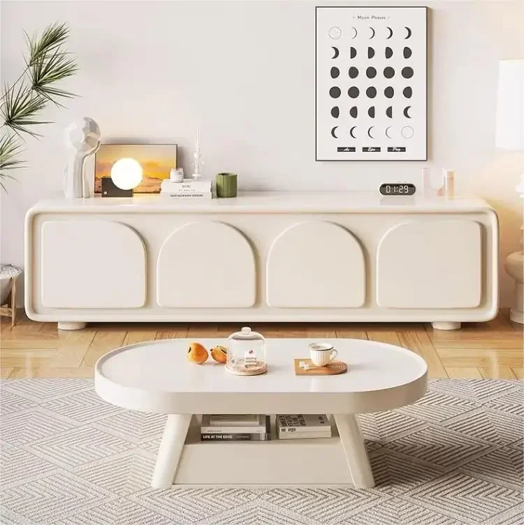 TV Cabinet and Tea Table Floor Style Combination Simple Modern Living Room Home Small Apartment French Style