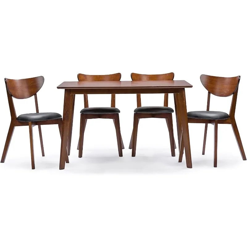 47.13-inch W Mid-century modern Dining Table and Chair Set, Brown and Black, 5-Piece