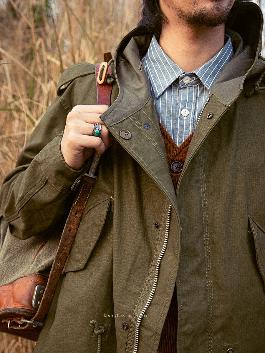 Men's Vintage Cotton Fishtail Parka Hooded Coat