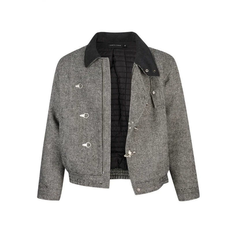 سترة قطنية عتيقة على الطراز الأمريكي من مزيج الصوف سهلة النجاح مع أزرار طائرة إصدار عريض قصير #5