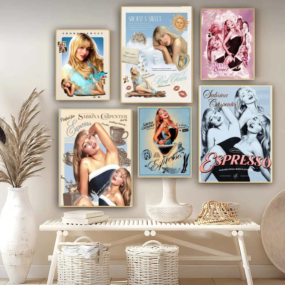 

Singer S-sabrina C-carpenter Portrait DIY Sticky Poster Whitepaper Prints Posters Artwork Vintage Decorative Painting