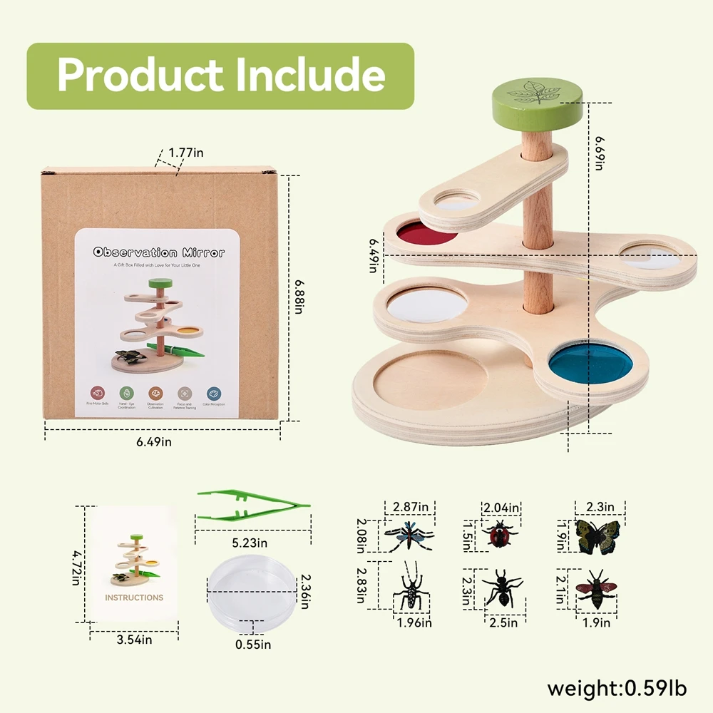 

Игрушка для наблюдения за жизненным циклом животных, обучающие пособия Монтессори, деревянное увеличительное зеркало для наблюдения, игрушки для дошкольного образования