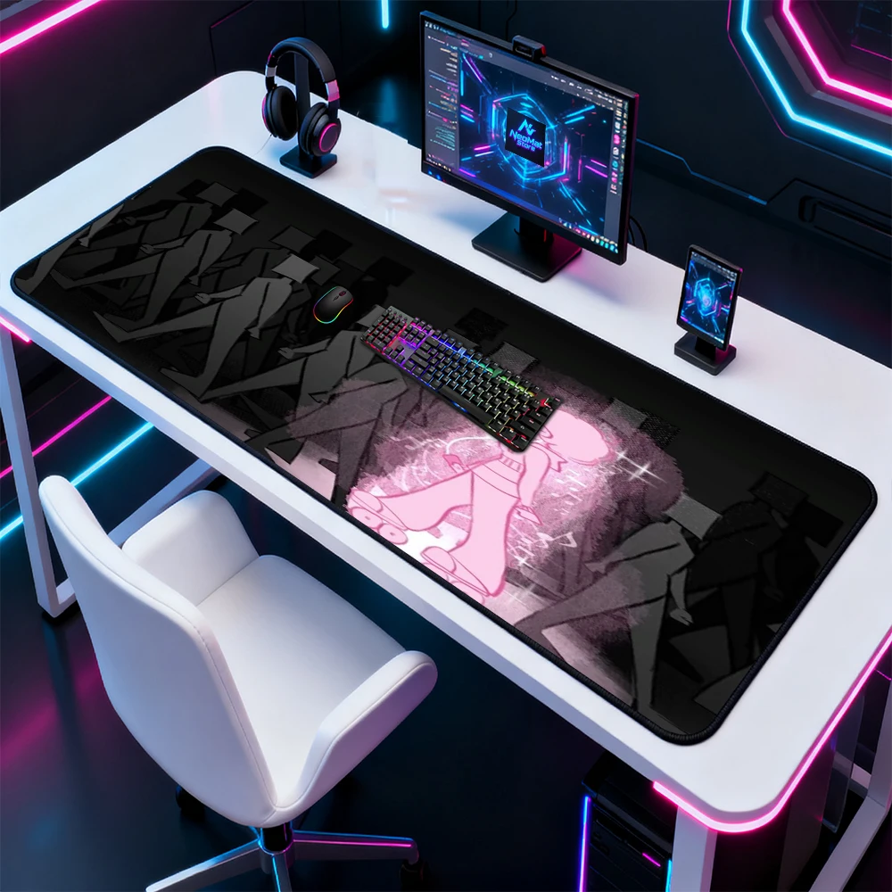 Neon Pink Desk Mat Anime Extra Large Deskmat 140x60 Mousemat Kawaii Girl Roller Gaming Disco Computer Accessories