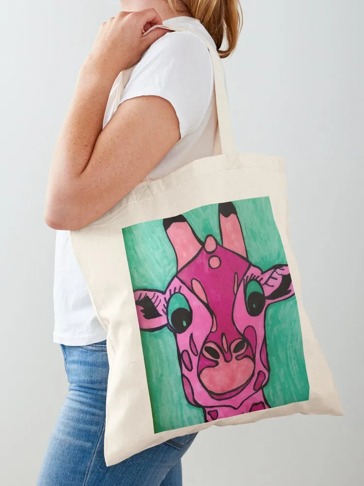 

Pink Giraffe Tote Bag large size bags Canvas stote bag Customizable tote bag reusable shopping