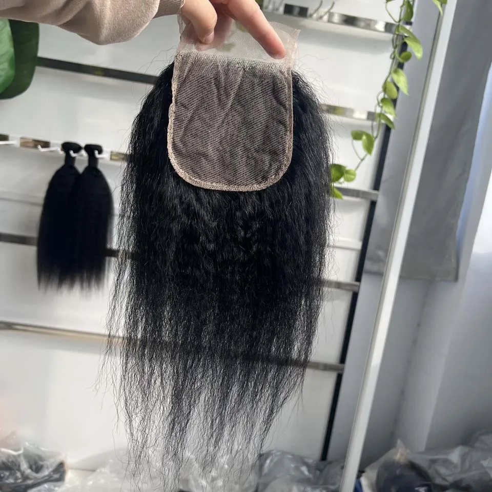 BINF HD 13x4 Lace Frontal Kinky Straight, vorgezupft, 4x4 Swiss Full Closure, nur in Naturalschwarz, Remy Echthaar – Detail 14