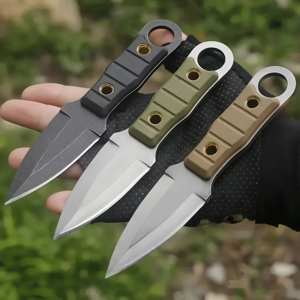 Outdoor Camping Survival Tactical Small Straight Knife with K Sheath, Hiking, High Hardness, EDC Portable Versatile Fruit Knife