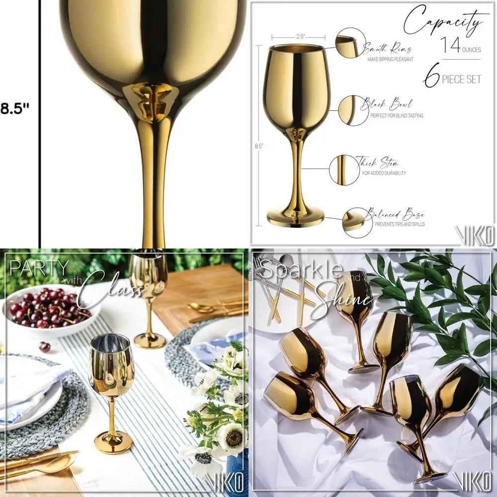 

Set of 6 Elegant 14 Oz Stemmed Wine Glasses for Red & White Wines, Thick and Durable, Dishwasher Safe, Ideal for Tasting