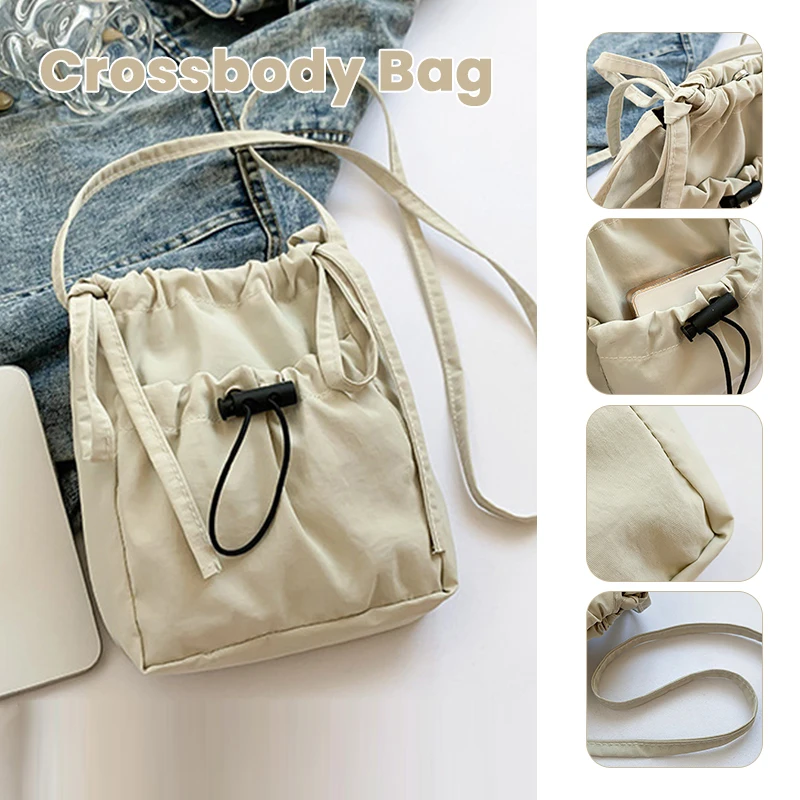 

Lightweight Drawstring Crossbody Bag Large Capacity Casual Shoulder Bag for Women Multipurpose Tote Purse Fashionable