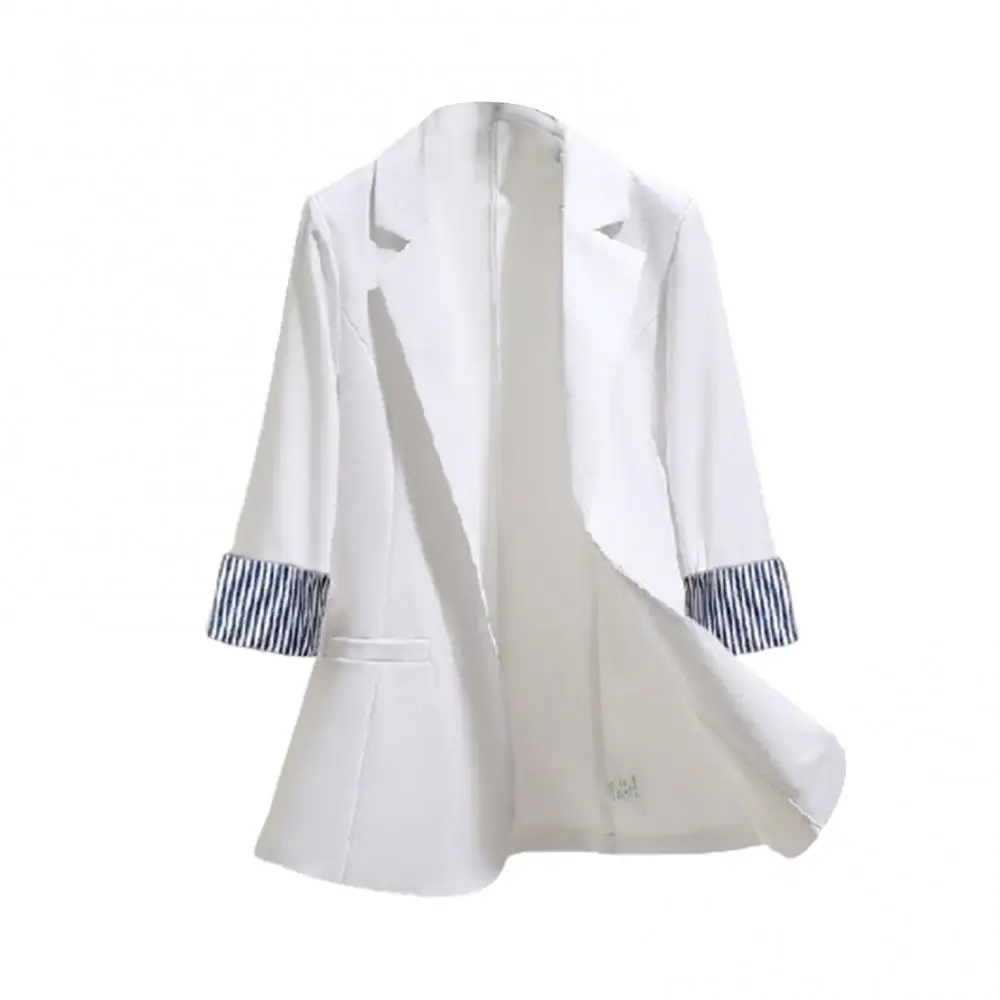 Version coréenne femmes Blazer manteau automne 3/4 manches revers bouton mince Blazer manteau rayé manchette bureau veste coupe ajustée costume veste