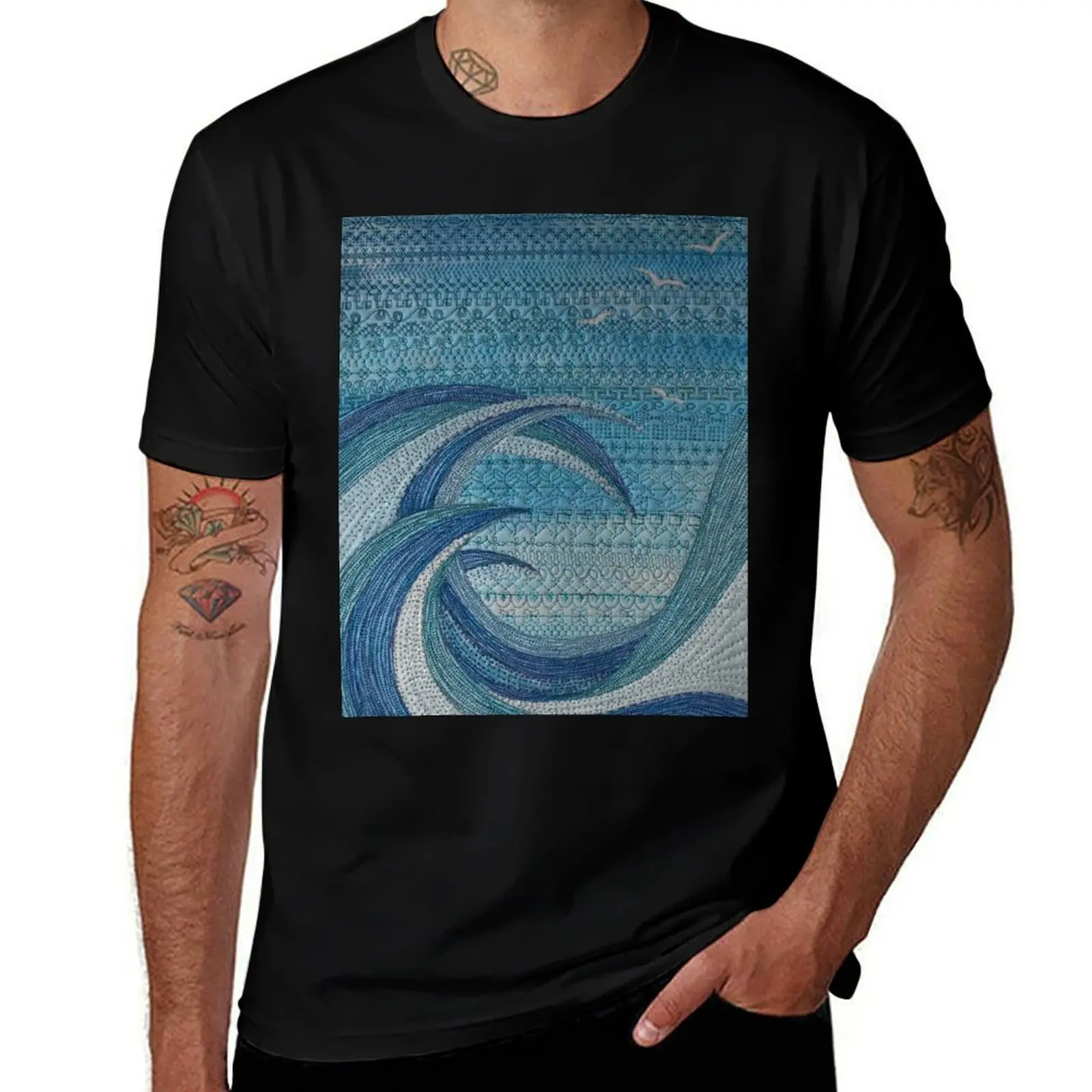 The Churning (embroidered seascape) T-Shirt basketball graphic tees kawaii clothes Men's t-shirts