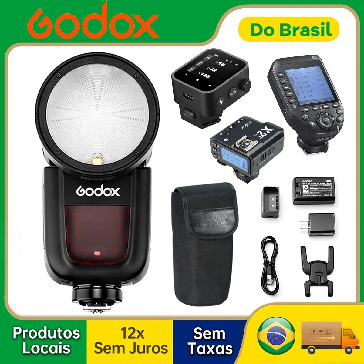 【Do Brasil】Godox V1 Flash Speedlight V1C V1N V1S Round Head Camera Speedlite for Canon Nikon Sony Fuji Olympus Pentax