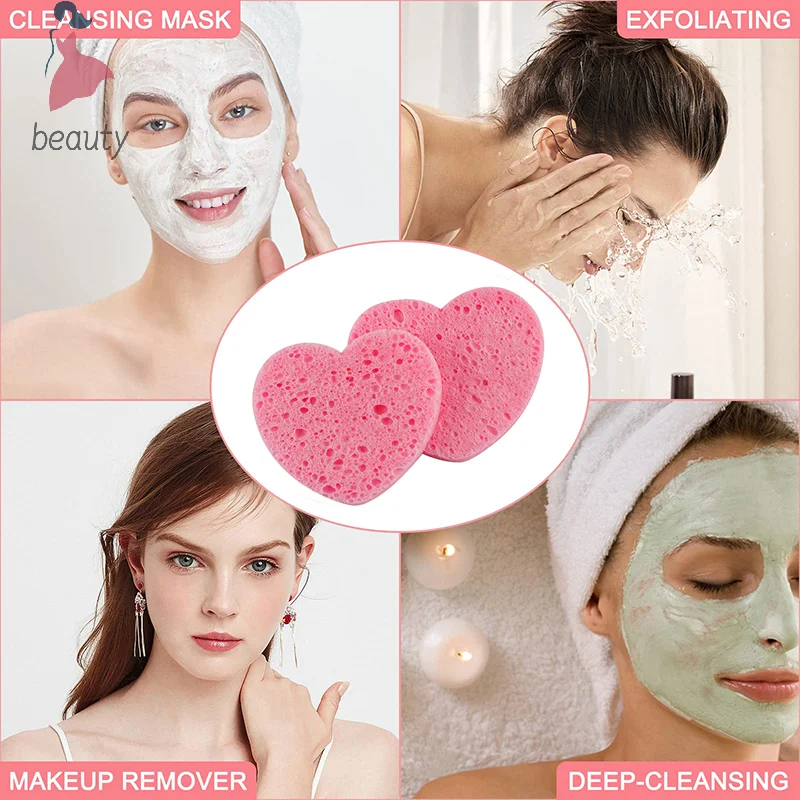 Esponja Exfoliante para limpieza Facial, mascarilla Exfoliante para Spa, eliminación de maquillaje, compresa más gruesa, flor, corazón, celulosa Natural, 10 piezas