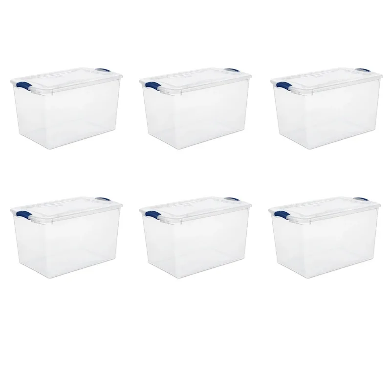 66 Qt Latch Box Plastic Deep Clear Plastic Stackable Storage Container Bin Box Tote with Clear Latching Lid Organizing Set of 6