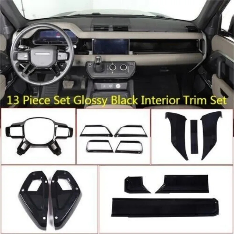 13PCS For LR Defender 110 20-23 Glossy Black Interior Trim Center Control Cover