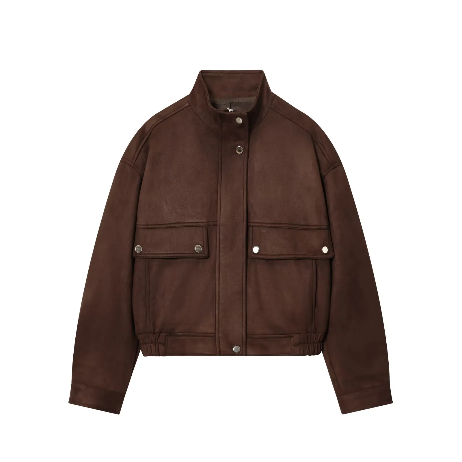 

Осень 2023, новая женская повседневная модная куртка с воротником-стойкой и длинными рукавами, карманами, антифлисовая кожаная куртка, пальто