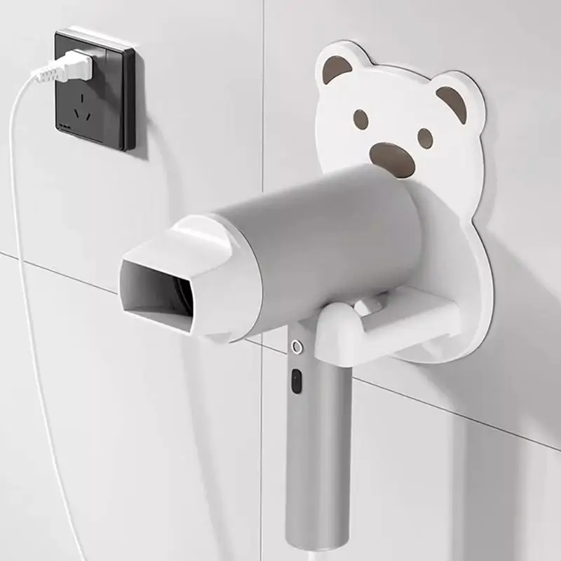 Little Bear Hair Dryer Holder Easy Install Wall-Mounted No-Drill Bathroom Organizer For Electric Blow Dryers