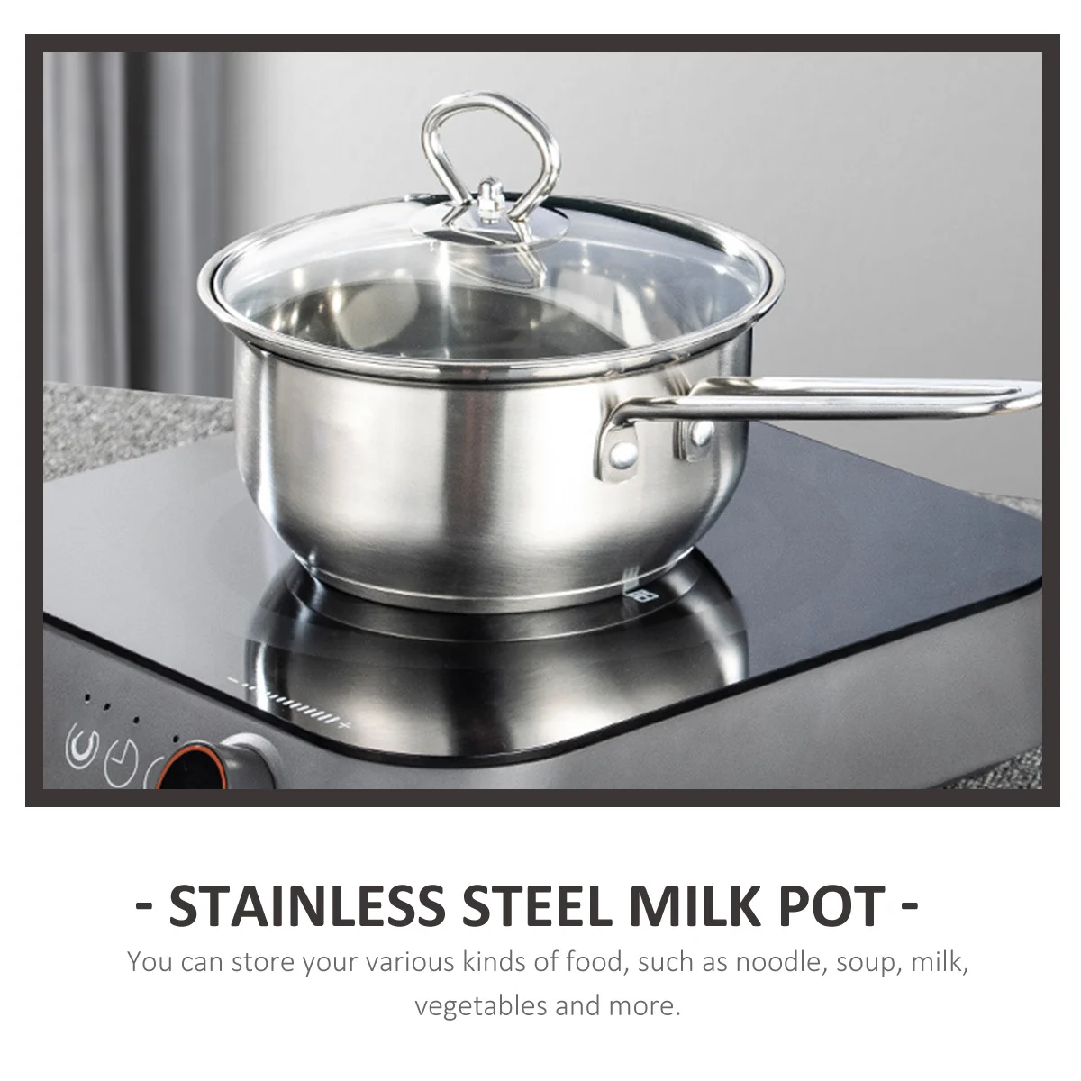 

Heat-Resistant Stainless Steel Milk Pot Thickened Soup Saucepan Household Cooking Pan Glass Lid Ergonomic Handle