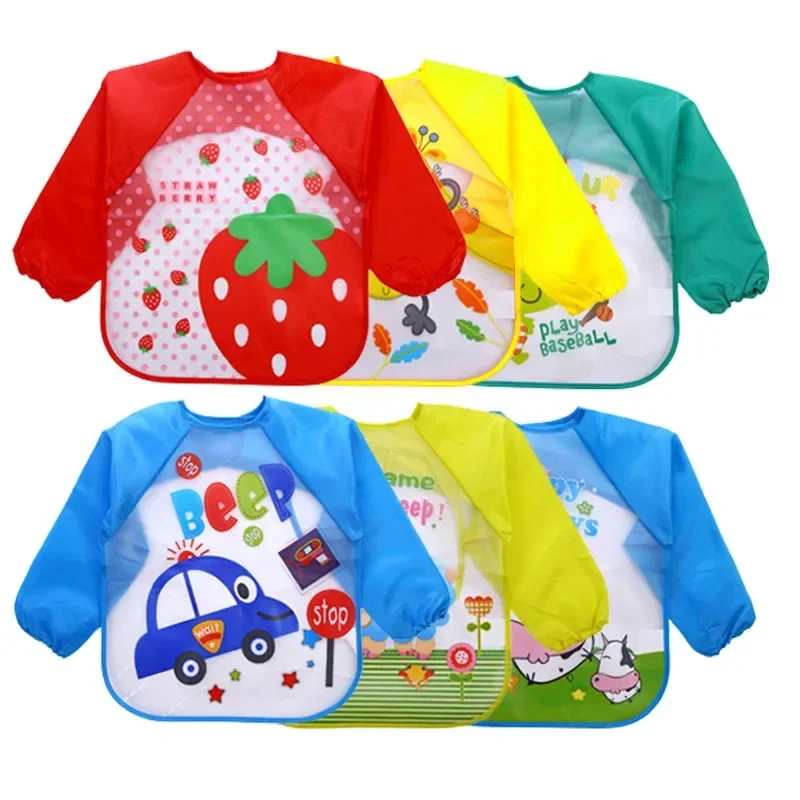 Cute Cartoon Animals Baby Bibs Waterproof Colorful Children Bib Full Sleeve Bibs Children Apron Long Sleeve Feeding Bibs