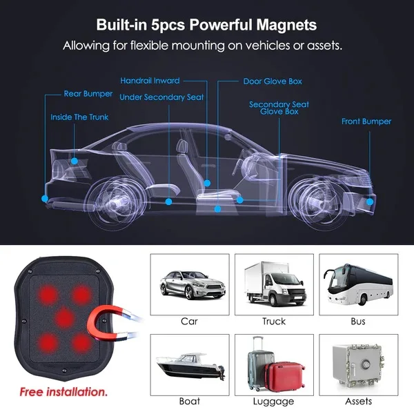 Multifunctional Globally Applicable 4G Waterproof Magnetic Real Time GPS Tracker Lifetime Free APP/PC Platform for all Vehicles