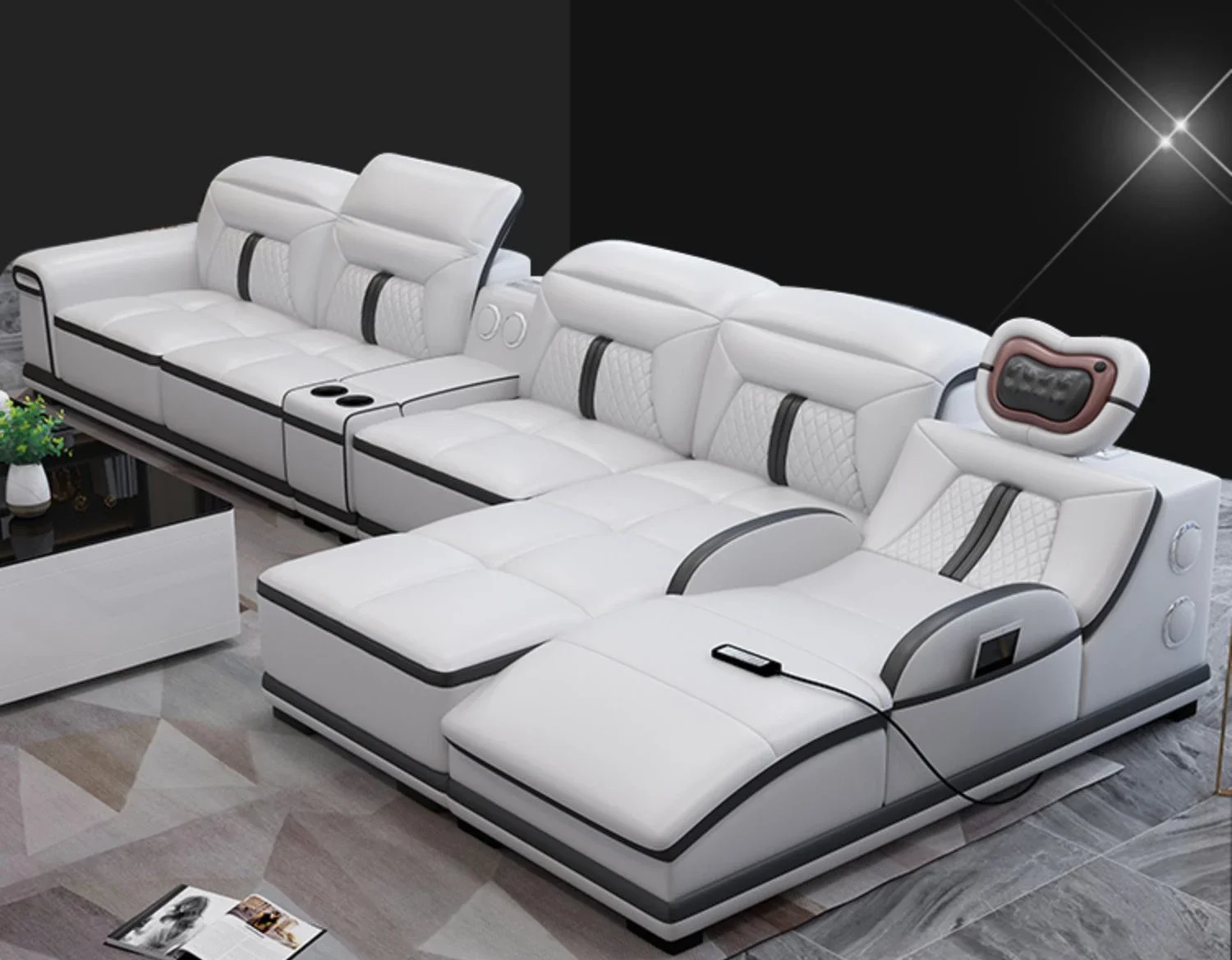 Custom Multifunction Blackleather Sofa, Lazyboy Recliners, Modern Leather Sofa Furniture on sale