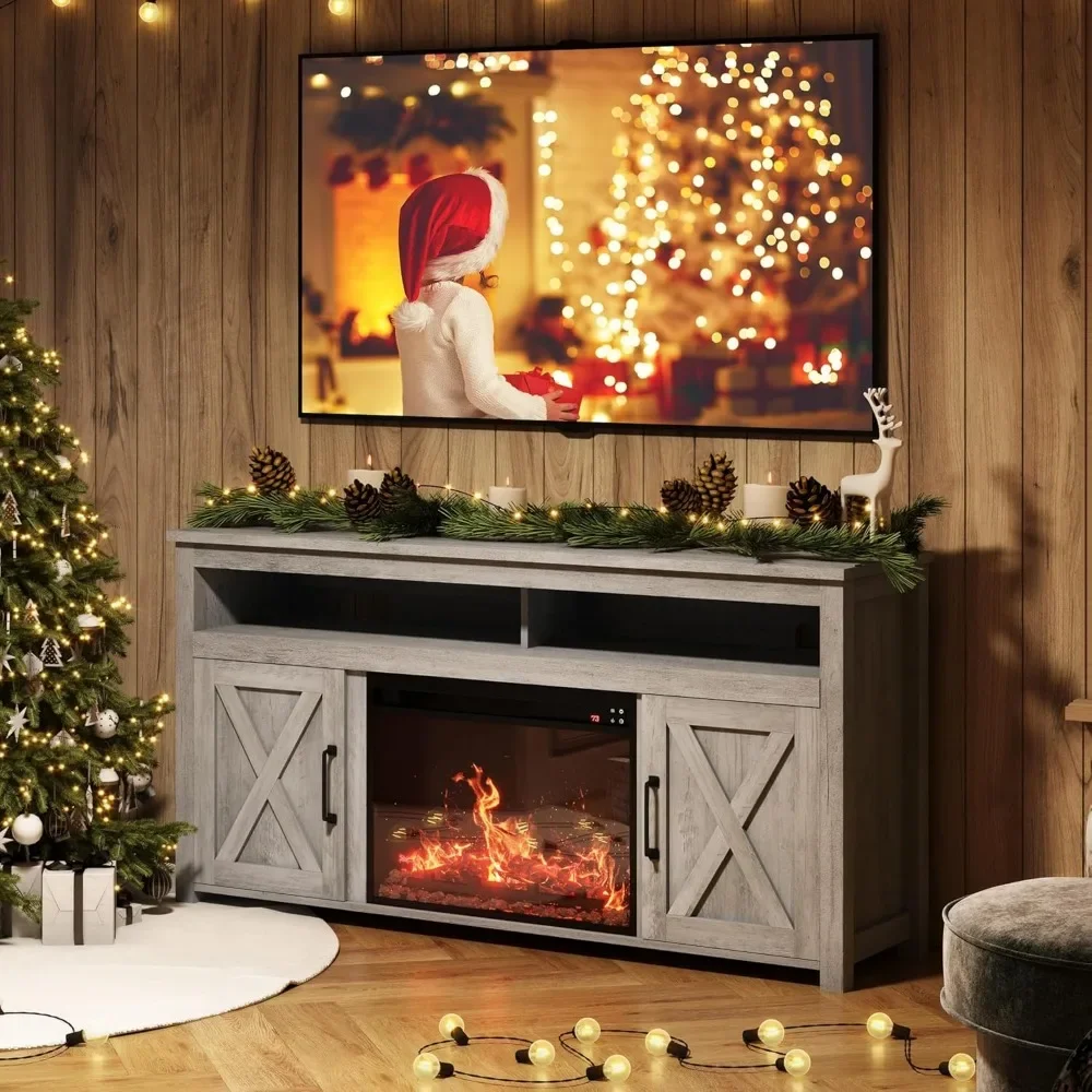 Fireplace, Wood Fireplace TV Stand for TVs Up To 65 Inches, Shelves and Cabinets, Fireplace