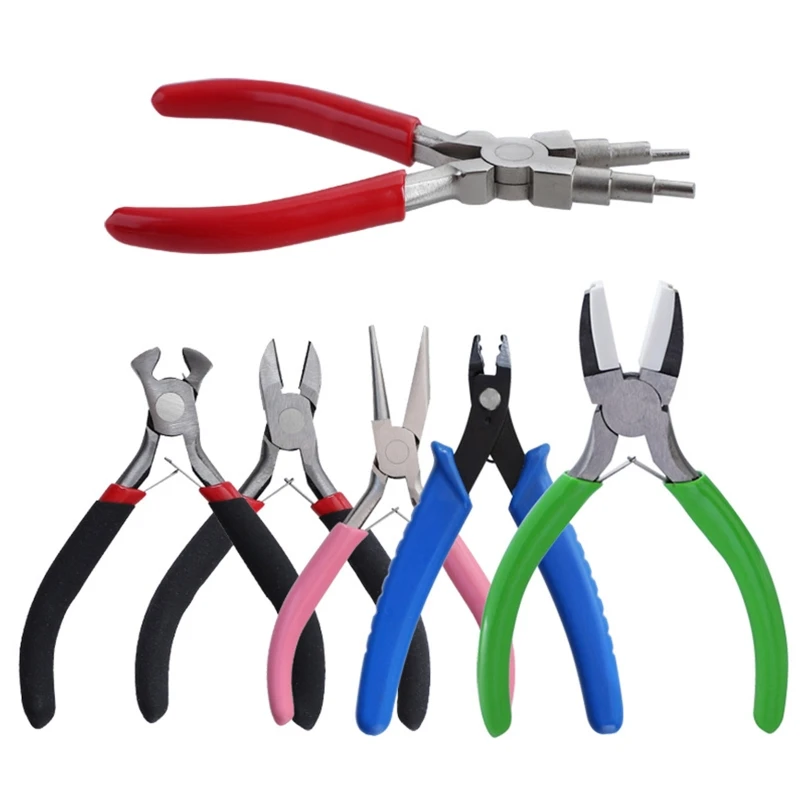 

6Pcs Jewelry Repair Set Crimping Pliers Bent Nose Plier for Beading Craft Necklaces Earring Bracelets DIY Tool