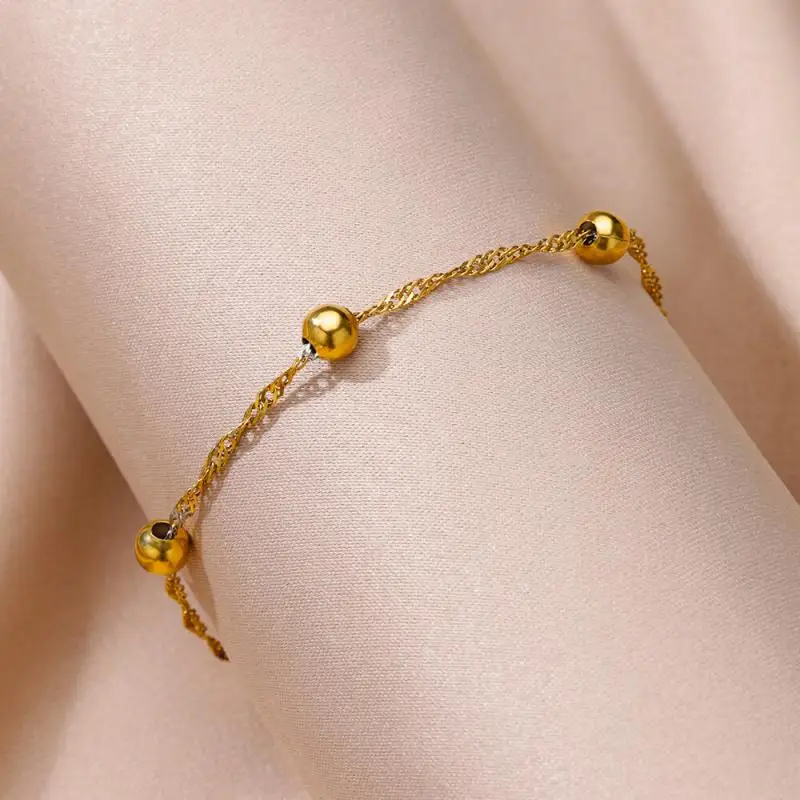 Anklets for Women Summer Foot Leg Bracelets Beach Accessories Stainless Steel Bead Chain Anklet Aesthetics Jewelry Birthday Gift