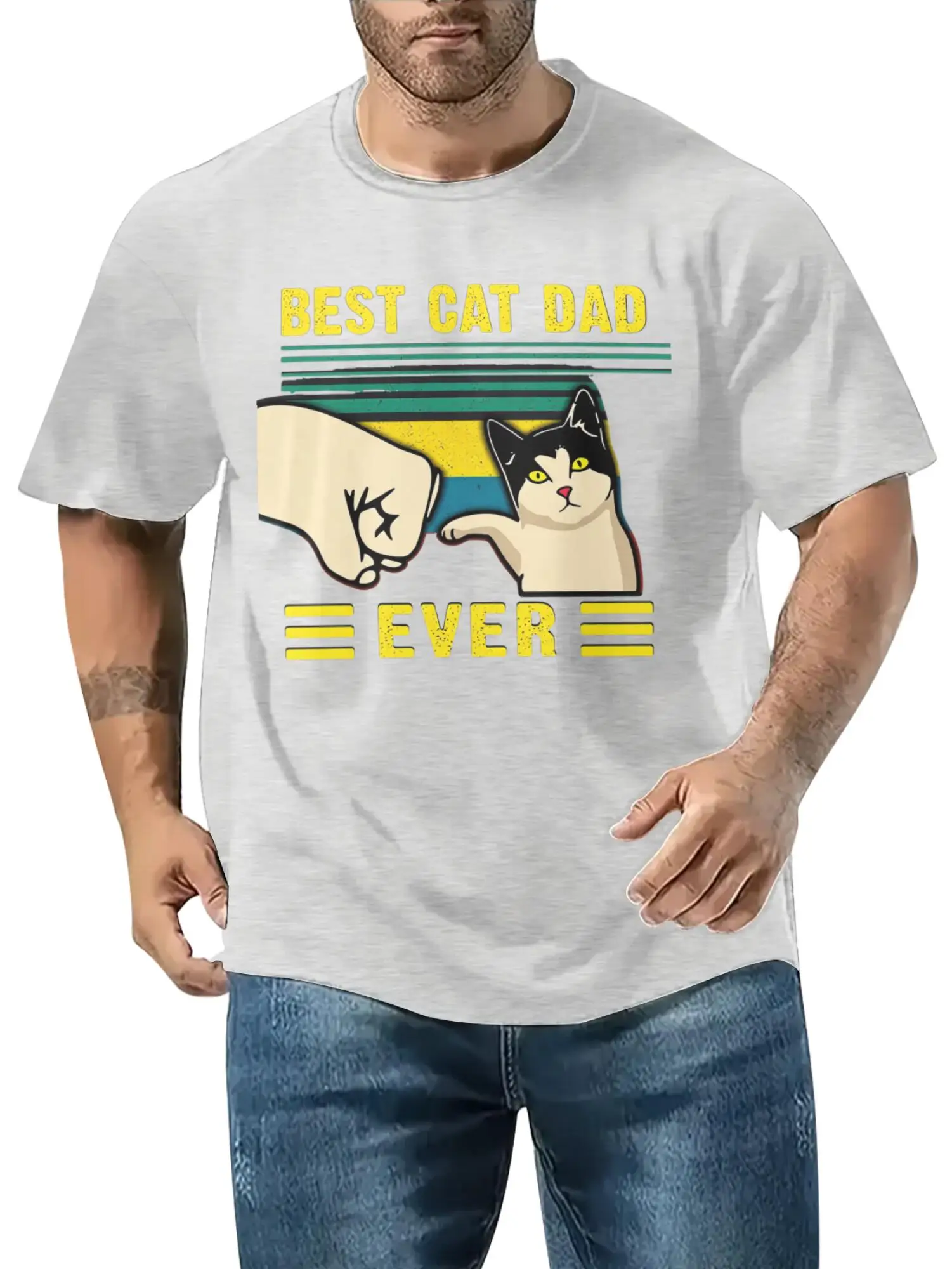 Best Cat Dad Fathers Day Funny Mens T Shirt Regular Fit Gildan Cotton Tee