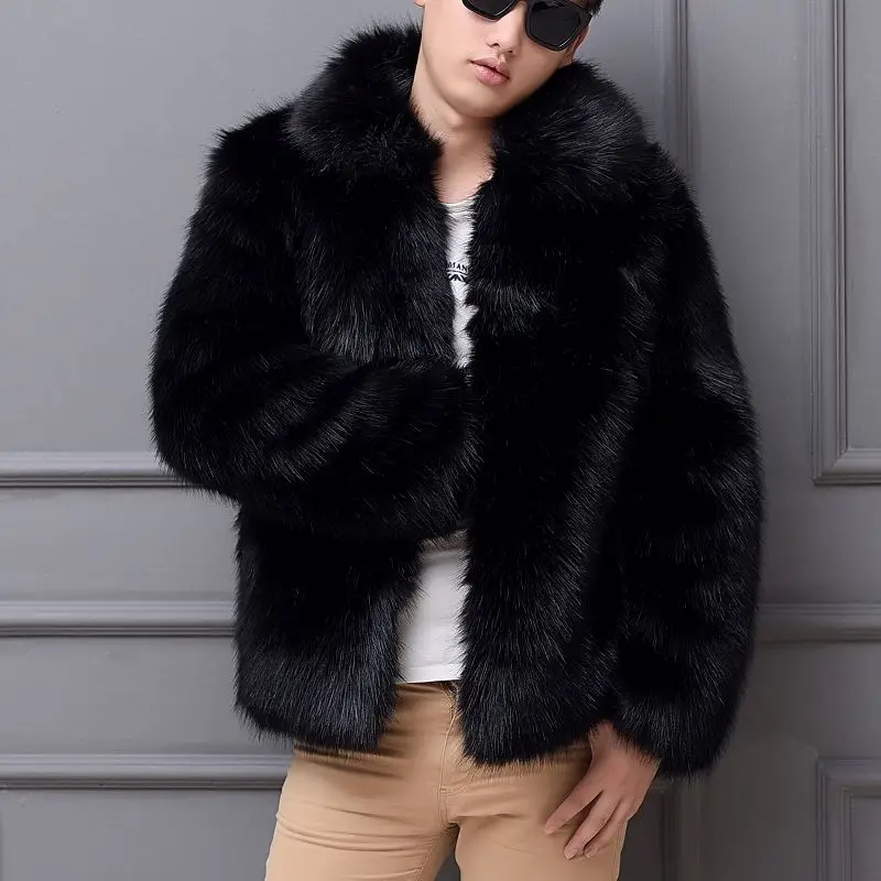 Men's Winter Tops Coat Faux Fur Flip Lapel Thickened Vintage Comfortable Casual New Fashion Advanced Soft Niche Versatile Skinny