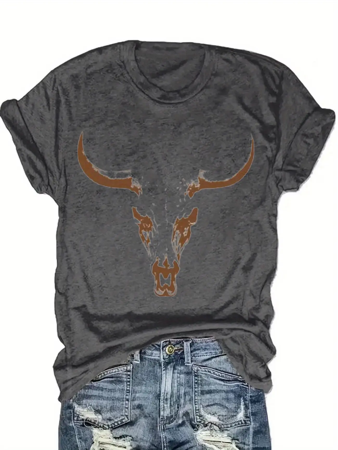 

Plus size women's short sleeve T-shirt Bull Head With Warning Label Spring and Summer Essentials summer outfits women's